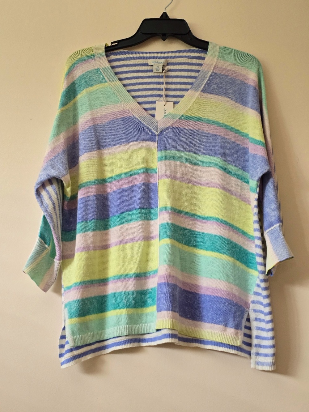 NWT Sundance Cotton Pullover Sweater “Joanna”SzM Pastel Multicolor Relaxed Fit